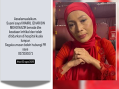 SUAMI AMYZA AZNAN KRITIKAL, DITIDURKAN DI HKL AKIBAT SESAK NAFAS